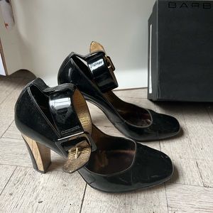 BARBARA BUI Black Patent Leather Round Toe 3” Heels